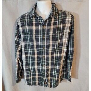Dickies Flannel Shirt Mens Gray Black Plaid Long Sleeve Button‎ Up Size LT